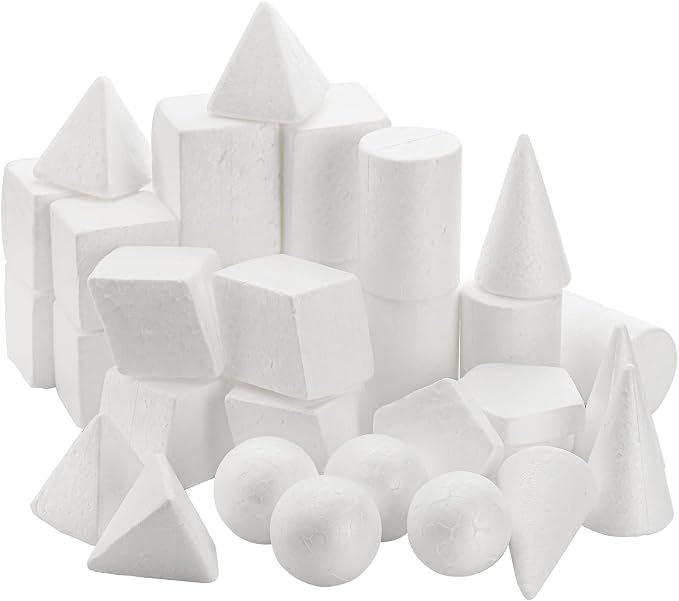 SOUJOY 32 Pack White Foam Shape, 8 Shapes Craft Foam Ball, Kid DIY Art Foam Cone by SOUJOY