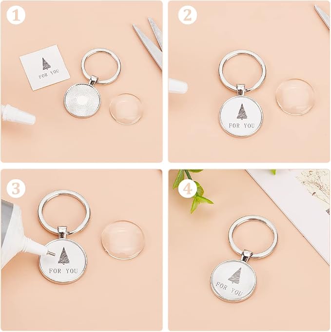 DICOSMETIC 15 Sets Keychain Pendant Tray 30mm/1.18" Platinum Alloy Cabochon - Image 4