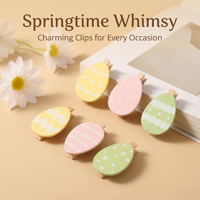 18 Pack Colorful Egg Wooden Clothespins, Mini Decorative Clips - Image 2