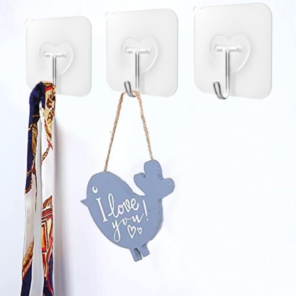 DGYB 40 Pcs Clear Adhesive Hooks for Hanging 22lb Self Adhesive Wall Hooks Heavy Duty Waterproof Transparent Sticky Hooks for Shower Home Bathroom Kitchen Office