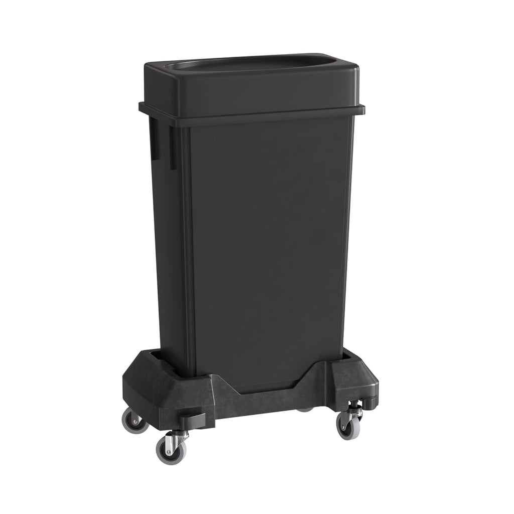 23 Gallon Black Slim Jim Trash Can with Drop Shot Lid and Dolly