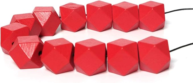 20mm Geometric Wood Beads Red Polygon Wooden Spacer Beads Decor - Image 5