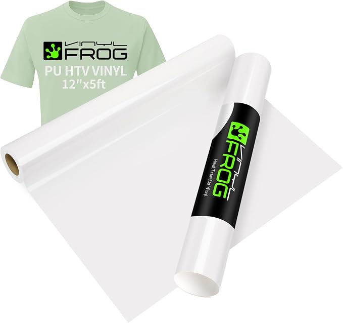 VINYL FROG White Heat Transfer Vinyl Roll 12" x5ft Matte HTV Vinyl | White Iron by VINYLFROG