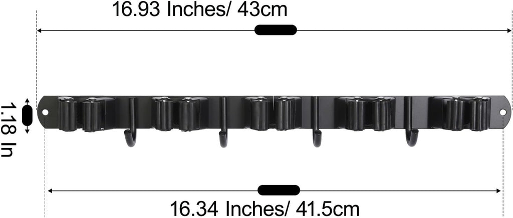 voze 5 Racks and 4 Hooks Mop and Broom Holder Wall Mount, Self Adhesive Heavy Duty Broom Hanger Organizer Storage Tool Racks for Kitchen Garden Laundry Garage Black