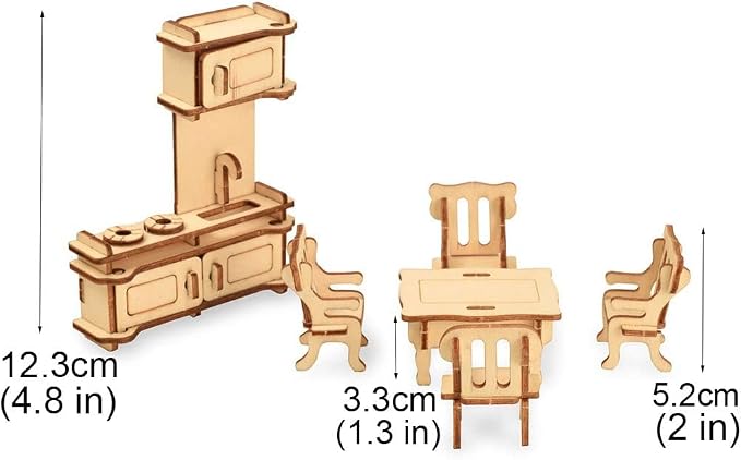 BOHS 34-Piece Dollhouse Furniture Set -1/24 Scale, Laser Cut Wooden 3D Puzzles - Image 7