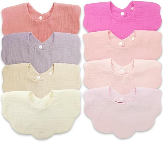 EllieHouse Baby Bibs for Girls Boys 8 Pack Muslin Drool Teeth Drooling Teething Bibs Muslin Cotton for Toddler Infant