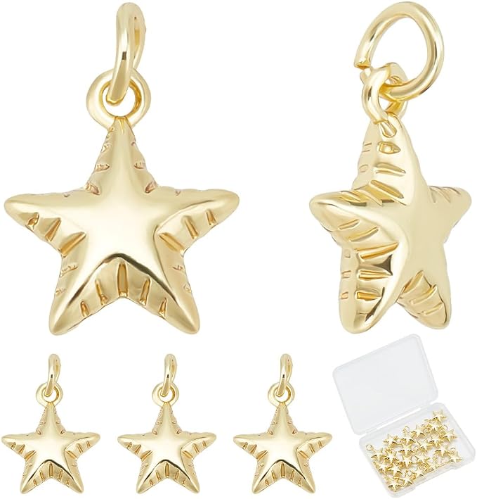 Beebeecraft 1 Box 20Pcs Golden Star Pendant Bulk Real 18K Gold Plated Brass by Beebeecraft
