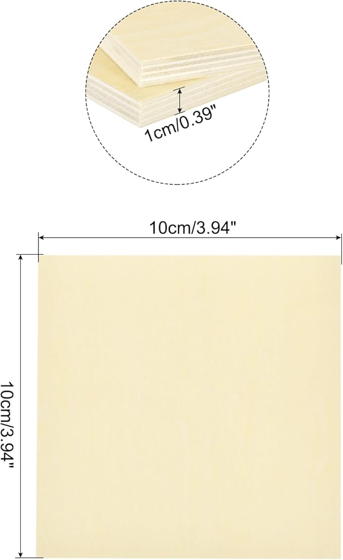 MECCANIXITY 10pcs Basswood Sheet 4 x 4 x 3/8 Inch Unfinished Wood Boards Plywood - Image 2