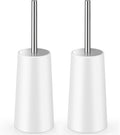 Toilet Brush and Holder, 2 Pack Toilet Brush with 304 Stainless Steel Long Handle, Toilet Bowl Brush for Bathroom Toilet-Ergonomic, Elegant,Durable (White)
