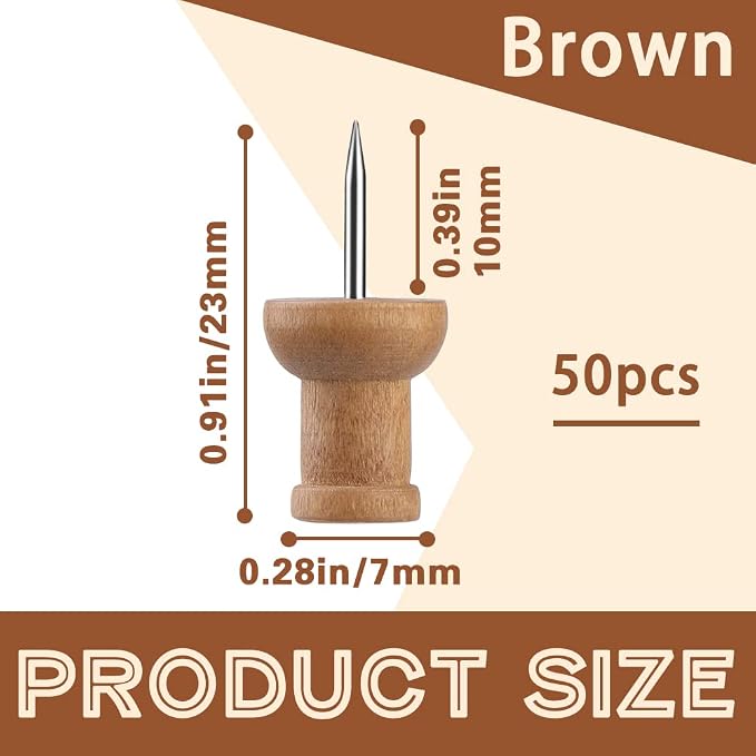50 Pcs Wooden Push Pins, Decorative Thumb Tacks, Push Pins - Image 2