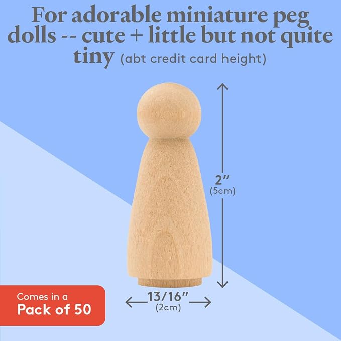 Wood Peg Dolls, 2 Inch Mom/Angel Shape Wooden Peg People, Strong Birch Wooden - Image 4