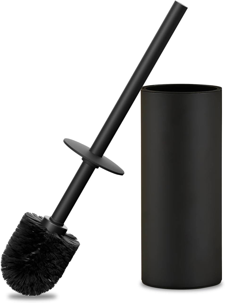 304 Stainless Steel Toilet Bowl Brush and Holder Set, Circular Floor Toilet Brush Holder, Long Handle, Bathroom Heavy-Duty Cleaner, High-End Cylinder Wall (Black) YIGUANXIN