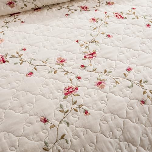 Quilt Set Floral Leaves 3D Embroidery Pattern 2 PCS Cotton Reversible Quilted - Image 6