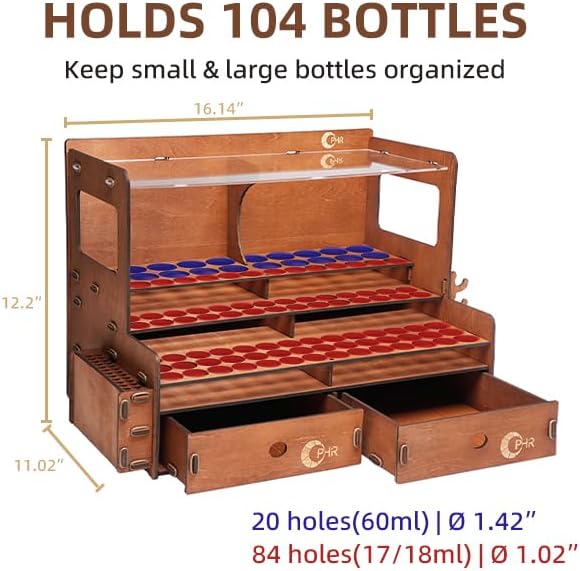 OPHIR Paint Organizer, Wooden 104 Holes Paint Holder - Image 3