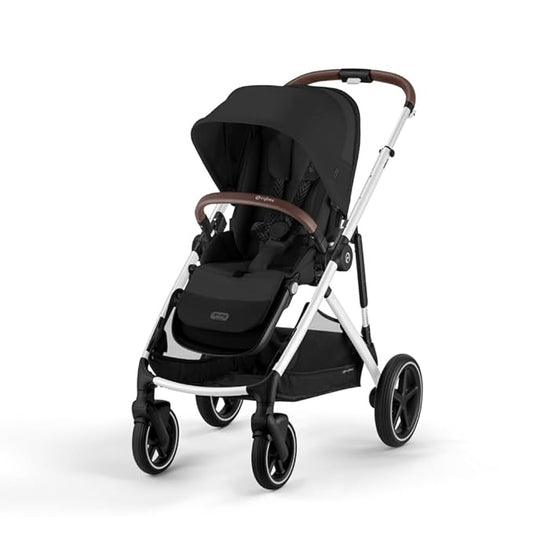 Cybex Gazelle S All-in-One Toddler and Baby Stroller with Over 20 Modular Configurations, Ergonomic Near-Flat Recline, Shopper Basket, and Compact Fold, Moon Black, Silver Frame