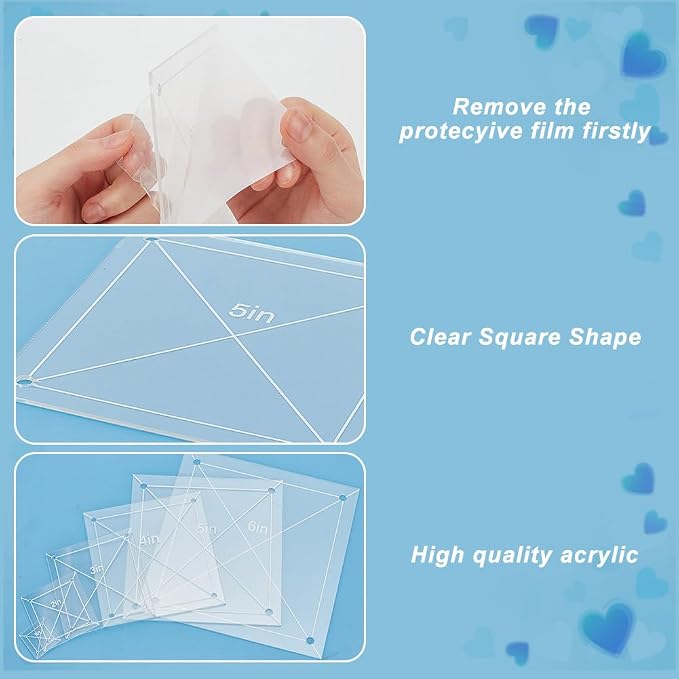 6Pcs Quilting Template Acrylic 0.98-5.91 Inch Clear Square Templates - Image 5
