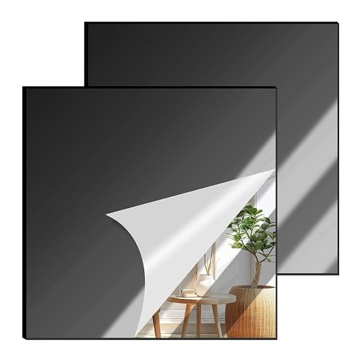 2 Pcs 8x8 Inch Black Acrylic Mirror Sheet, 1/8 Inch Thick Opaque Glossy Mirror by CEUQIESO