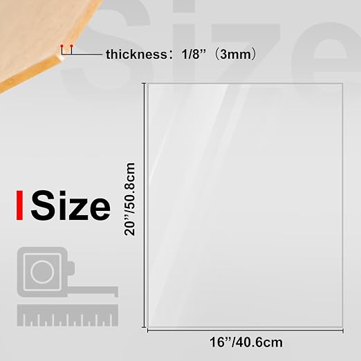 KINLINK 16x20 Plexiglass Sheets 1/8 inch Thick, 3mm Clear Cast Acrylic Sheet - Image 2
