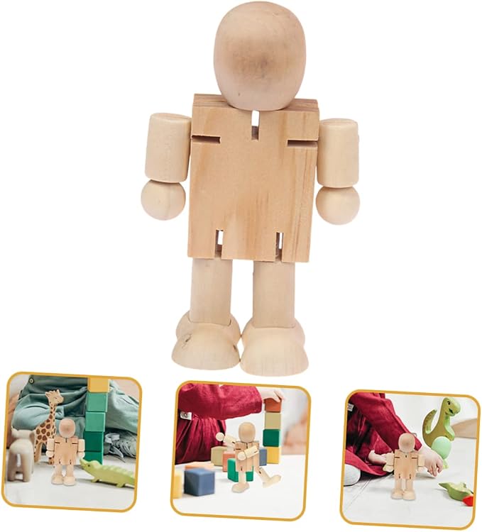 EXCEART Wooden Doll Desktop Ornament Unfinished Blank Figurine 2.75X6.88X4.33In - Image 2