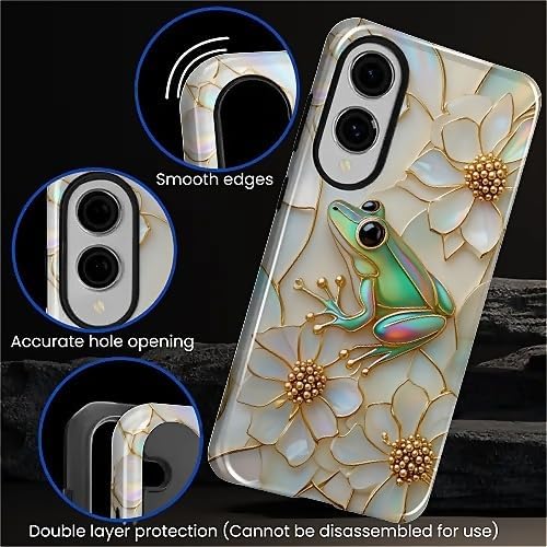 for Samsung Galaxy S25 Edge Case, Stained Glass Frog Flowers Pattern Glossy 2 - Image 5