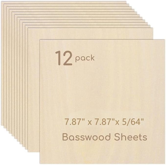 12 Pack Plywood Sheets, 7.87" x 7.87"x 5/64" Basswood Sheets | 2mm Basswood by Hosifiy