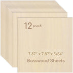 12 Pack Plywood Sheets, 7.87" x 7.87"x 5/64" Basswood Sheets | 2mm Basswood by Hosifiy