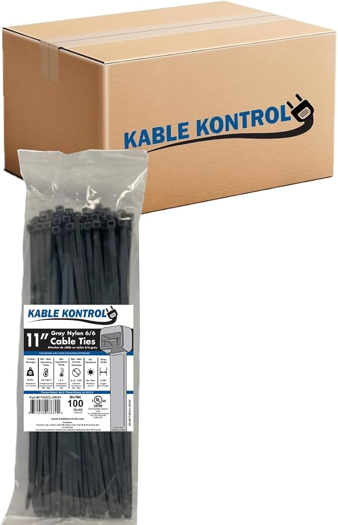 Kable Kontrol Gray Zip Ties 11 Inch 8, 50 Lbs Tensile Strength, Bulk Pack by KABLEKONTROL%C2%AE