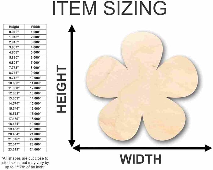 Unfinished Wood Flower Shape Spring Craft up to 46" DIY 10" / 1/8" - Image 3