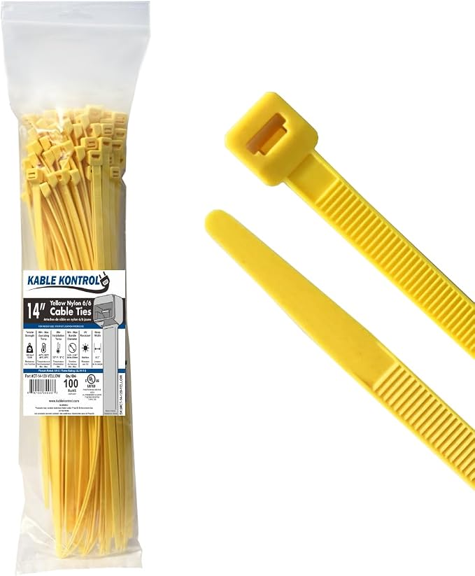 Kable Kontrol Yellow Zip Ties 14 Inch 100 Pcs, 120 Lbs Tensile Strength by KABLEKONTROL%C2%AE