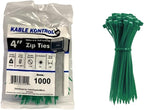 Kable Kontrol Green Zip Ties 4 Inch 1000 Pcs, 18 Lbs Tensile Strength, by KABLEKONTROL%C2%AE