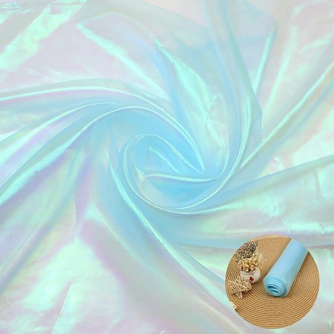 Light Blue Iridescent Organza Fabric - Image 9