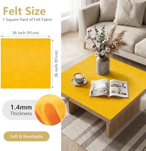 Mustard Yellow Felt Fabric 36'' X 36'', 1.4mm Large Felt Sheets Soft Durable - Image 2