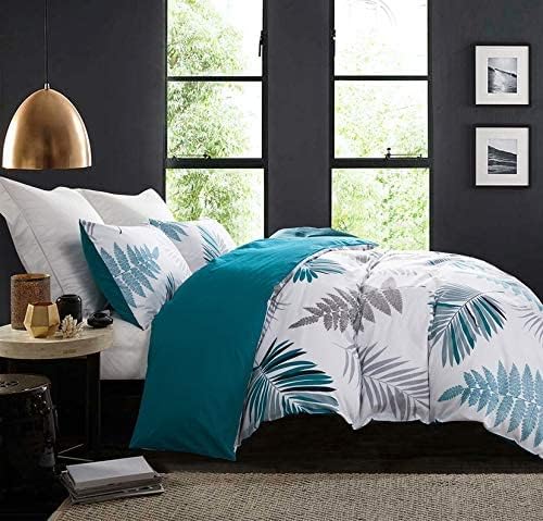 Duvet Cover Set, 600 Thread Count Cotton White Leaf Floral Pattern Print - Image 2