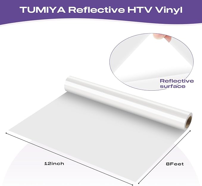 TUMIYA Heat Transfer Vinyl Reflective White HTV Roll, Reflective HTV Vinyl - Image 2