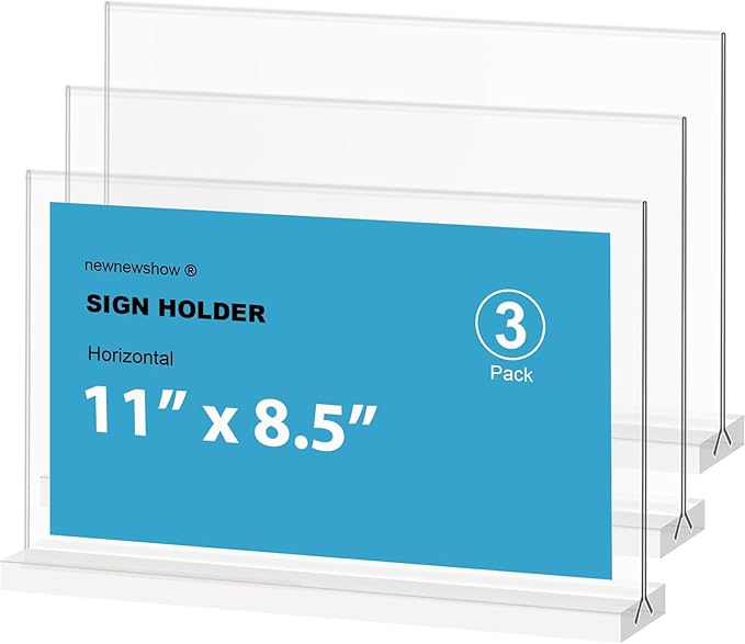 newnewshow Acrylic Sign Holder 11x8.5 Inch 3 Pack Horizontal T Shape by NEWNEWSHOW