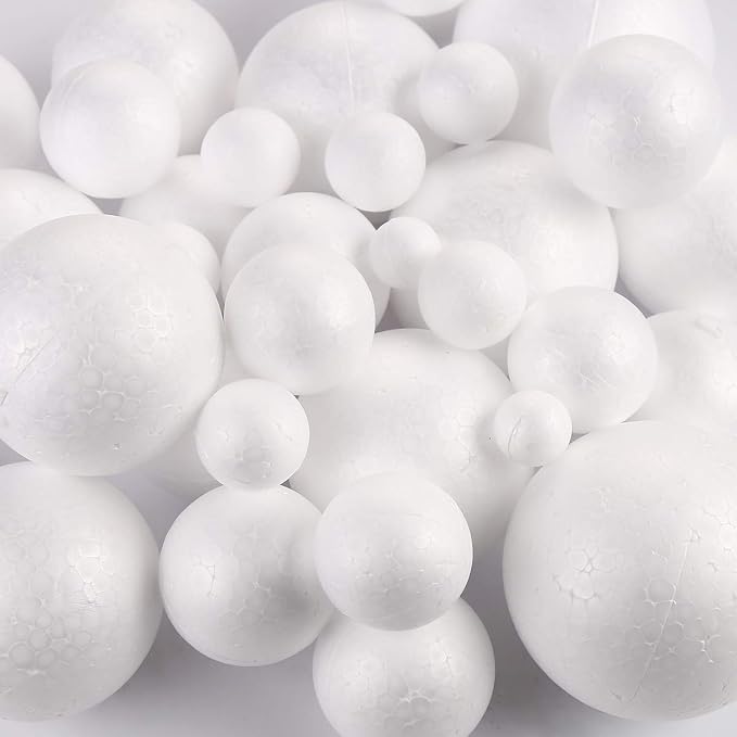 DIYASY 100 Pcs 2-8cm White Smooth Foam Balls - Image 2