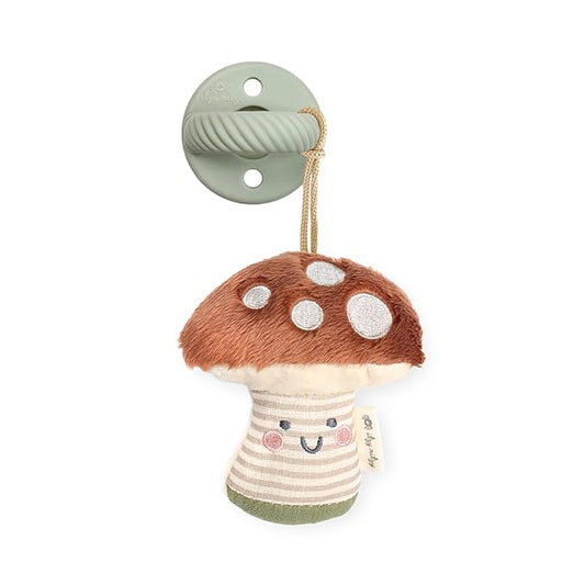 Itzy Ritzy Pacifier and Lovey Set; Detachable Plush Mushroom and Coordinating Green Silicone Pacifier; Ideal for Ages 0 Months and Up, Mushroom