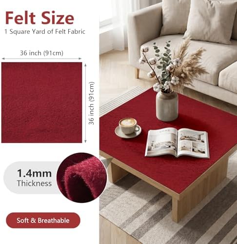 Burgundy Felt Fabric 36'' X 36'', 1.4mm Large Felt Sheets Soft Durable Crafts - Image 2