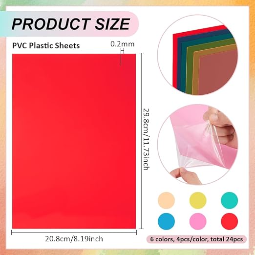 BENECREAT 24Pcs 6 Colors PVC Flexible Plastic Sheets, 11.8x8.3 Inch A4 Colored - Image 2