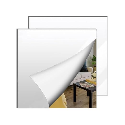 2 Pcs 8 x8 Inch Acrylic Mirror Sheet, 1/8 Inch Thick Opaque Glossy Mirror by CEUQIESO