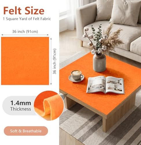 Orange Felt Fabric 36'' X 36'', 1.4mm Large Felt Sheets Soft Durable Crafts - Image 2