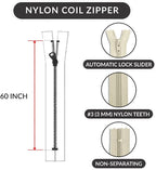 60 Inch Nylon Coil Zipper Natural Color, Non Separating Closed-End Sewing Zipper - Image 2