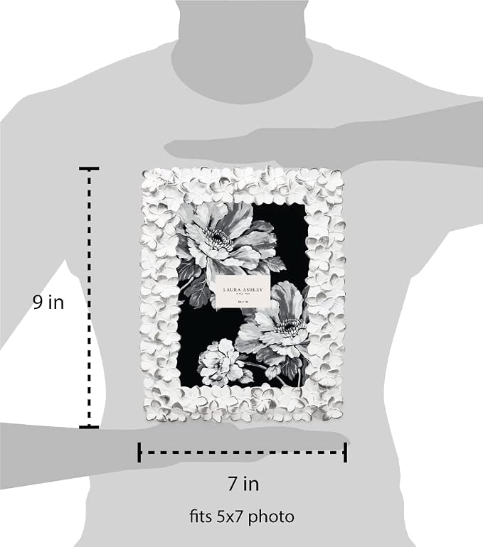 Laura Ashley 5x7 White & Silver Flower Textured Hand-Crafted Resin Picture - Image 4
