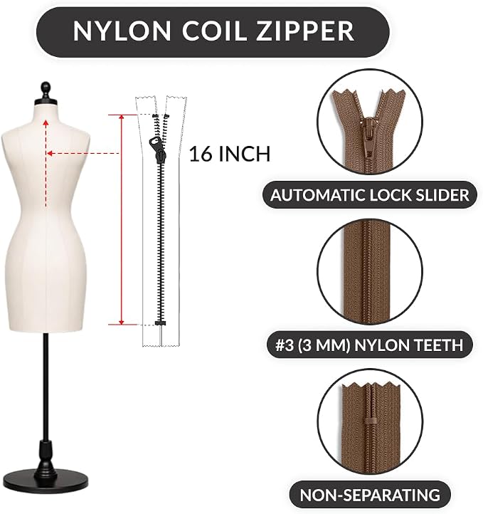 Nylon Coil Zipper 16 Inch Non-Separating Closed End – Light Brown – Replacement - Image 2