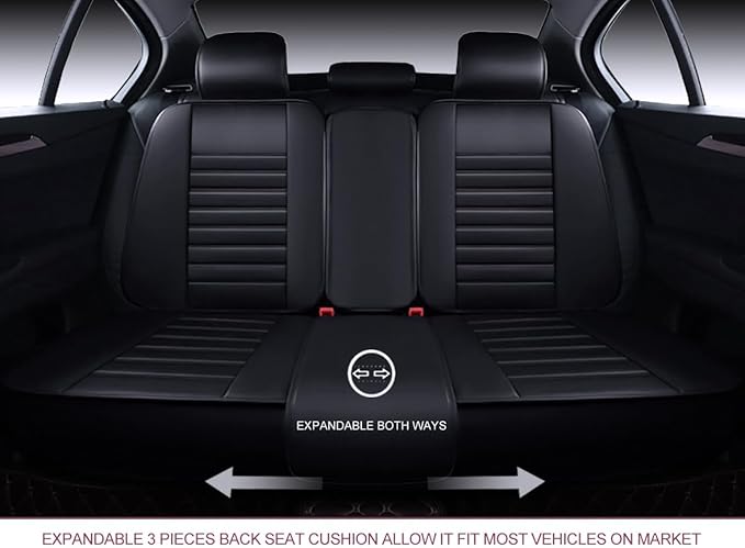 OASIS AUTO Car Seat Covers Premium Waterproof Faux Leather Cushion Universal Accessories Fit SUV Truck Sedan Automotive Vehicle Auto Interior Protector Full Set (OS-001 Black)