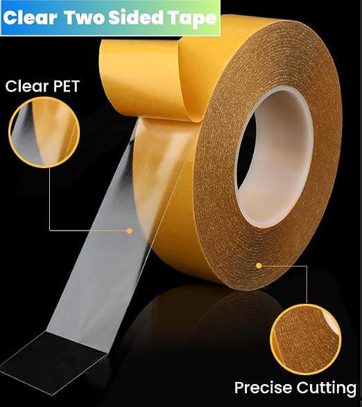 Ultra Thin Clear PET Double Sided Tape 0.5” x 82 Ft Strong Adhesive Removable - Image 3