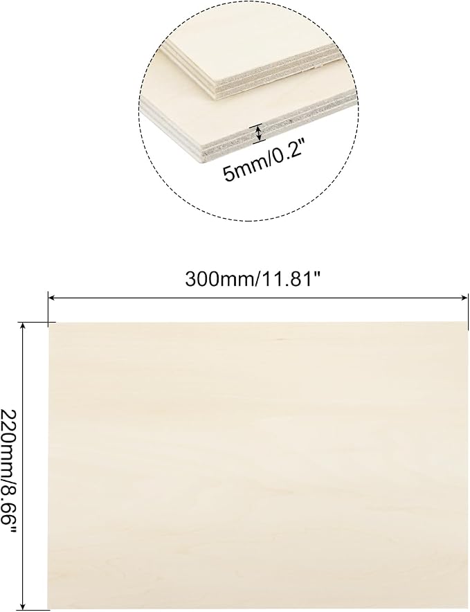 MECCANIXITY Basswood Sheet 11.8 x 8.7 x 0.2 Inch Unfinished Wood Boards Plywood - Image 2
