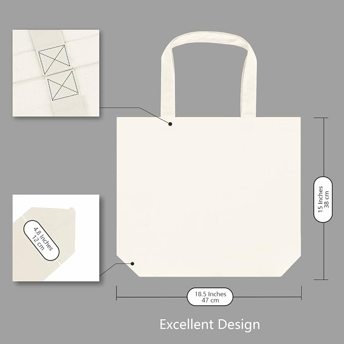 TOPDesign 12-Pack Super Strong Large 12oz Cotton Canvas Tote Bags, Reusable - Image 5
