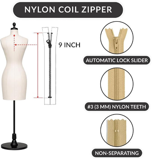 #3 Nylon Coil Zipper 9 Inch Non-Separating Closed End – Cream – Replacement - Image 2