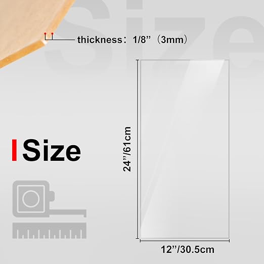 KINLINK 12x24 Plexiglass Sheets 1/8 inch Thick, 3mm Clear Cast Acrylic Sheet - Image 2